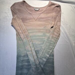 Hard Tail Ombre Waffle Long Sleeve Top - pink to blue ombre